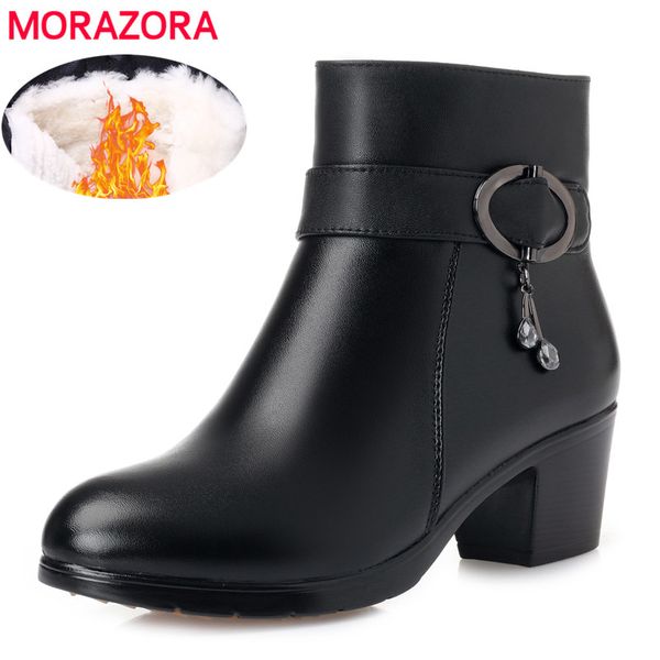

morazora 2020 new arrival women ankle boots round toe winter snow boots zip keep warm high heels platform shoes ladies black