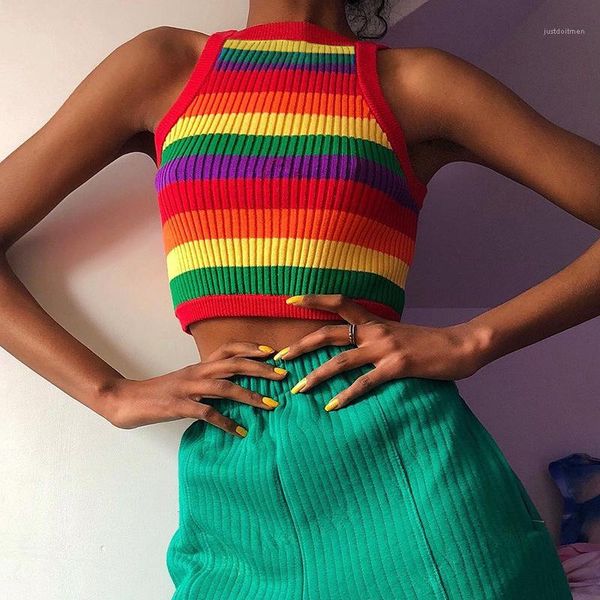 

лодка шеи дамы танки тощий мода контрастный цвет девушки одежда летние женские трикотажные футболки без рукавов радуга, White