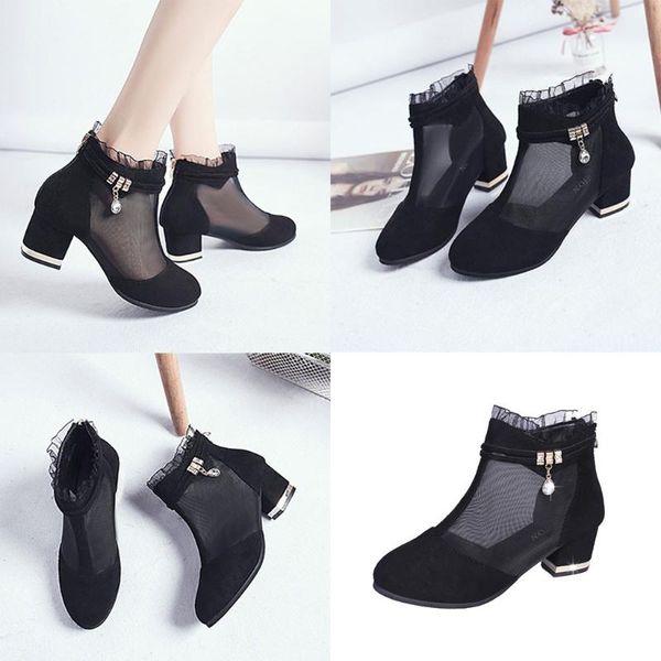 

summer sandals women flats casual chaussure femme summer mesh rhinestones breathable suede casual high heels shoes#4, Black