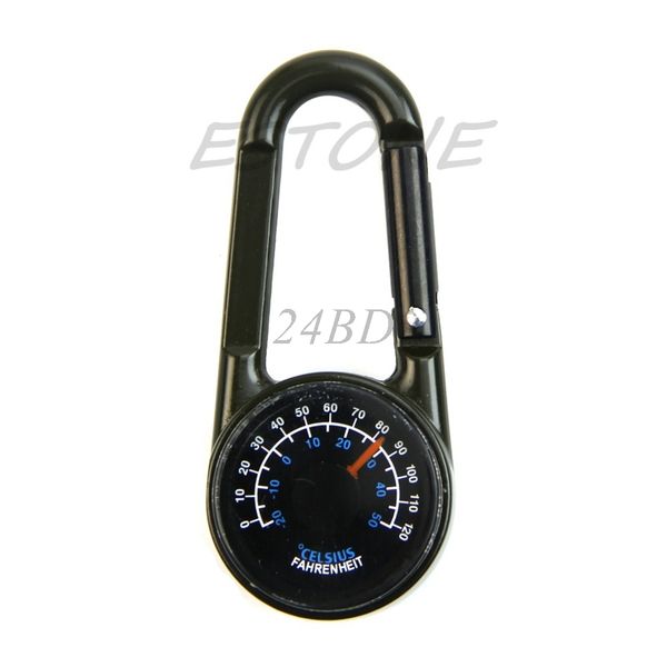 

multifunctional hiking metal d-ring mini compass thermometer keychain s27