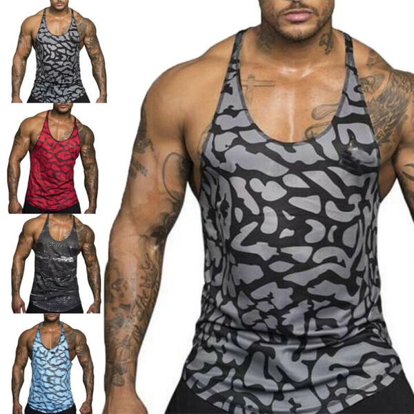 

Men's Running Vests Bodybuilding Stringer Tank Top Y-Back Gym Workout Sports Vest Fitness Sleeveless Print Loose Summer Hot 2019
