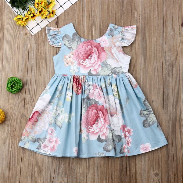 

summer toddler infant kids baby girls dress sleeve floral print dress princess party dresses 0-4y, Red;yellow