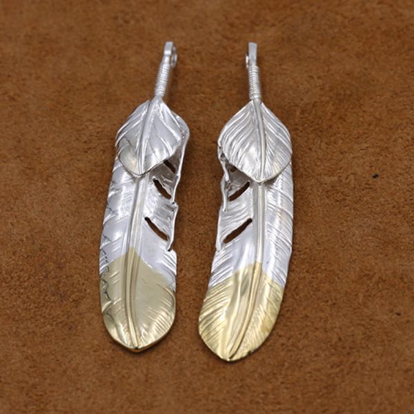 

s925 sterling silver jewelry retro thai silver men and women feather pendant sweater chain pendant