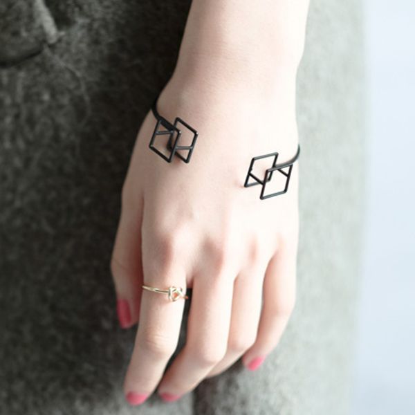

unique brief black geometric bracelet for women 2020 minimalist punk square cuff bangles femme original charming bracelets