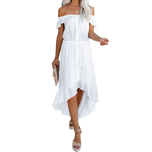 

women dress solid color backless irregular ruffled hem ladies midi skirt party dress summer, Black;gray