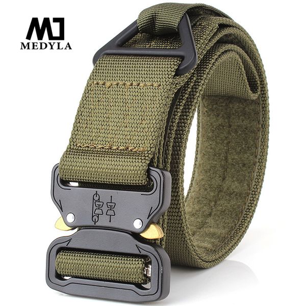 

medyla adjustable men tactical belt heavy duty waist belt nylon tactical belts with metal buckle hunting accessories, Black;brown
