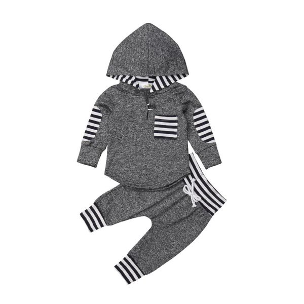 

2pcs baby girl boy outfit hooded striped sweatshirt+pants leggings autumn clothes tracksuit 3m-3y, White