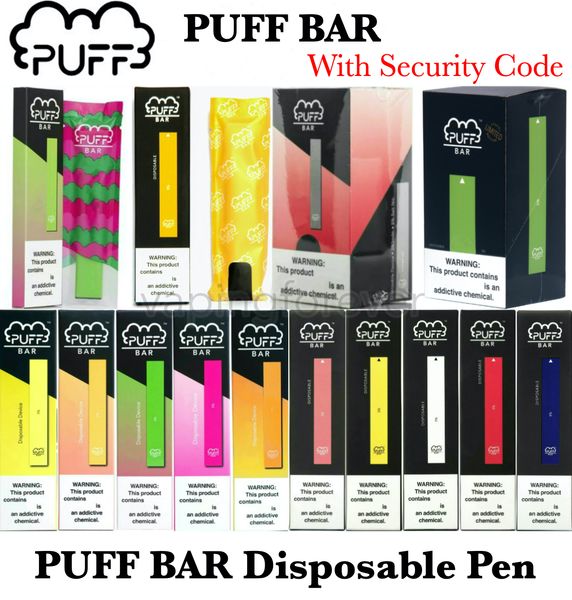 

Puff Bar одноразовый Pod устройство с кодом безопасности 280mah батарея предварительно заполненный 1,3 мл картридж Puff Bar одноразовый Vape ручка с 20 + цветами