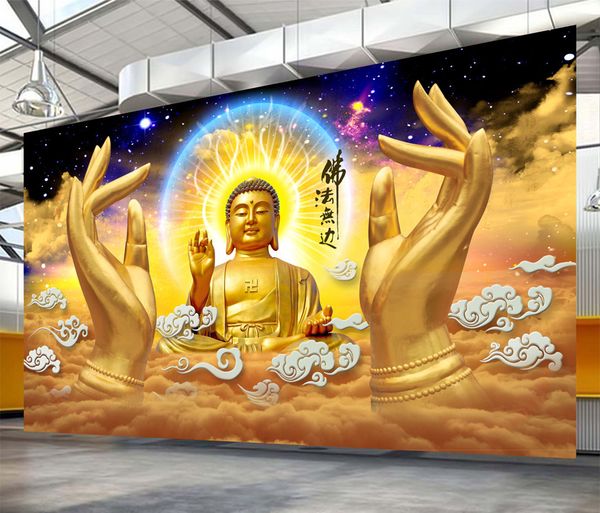 Personalizado Papel De Parede 3D Dharma Infinitamente, O Buda de Ouro Mão Sala de estar Quarto Fundo Decoração Da Parede Mural Papel De Parede