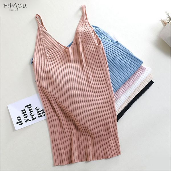 

Strap V-Neck Korean Wild Bottoming Sleeveless Tank Top Women Shirt Sexy Fashion Knit Vest Summer Female Camisole Top