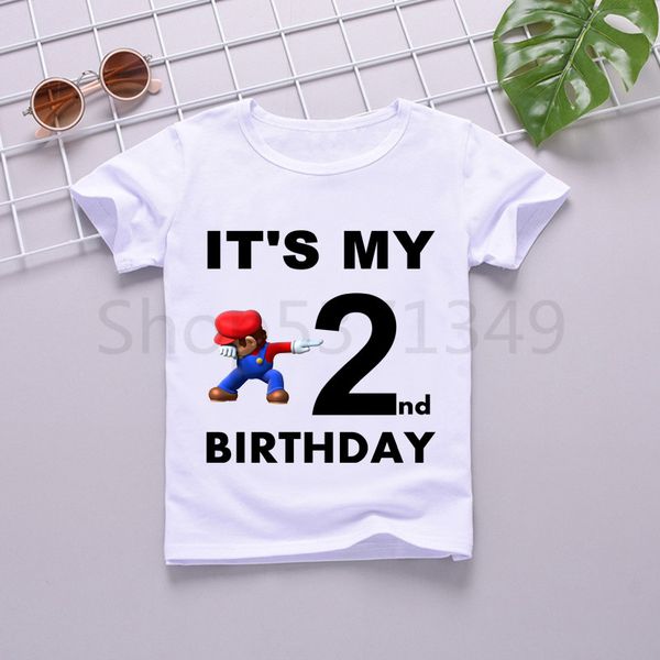 

дети супер марио милый день рождения футболка с днем рождения футболка печати дети смешные девочки мальчики с коротким рукавом, Blue