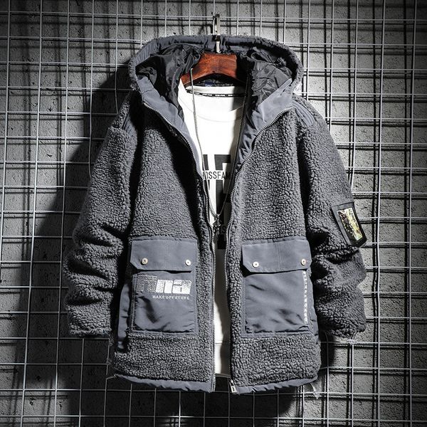 

2020 осень зима берберский флис с капюшоном топы корейский стиль тенденция свободного покроя ягнят шерсть подростковая куртка универсальная, Black