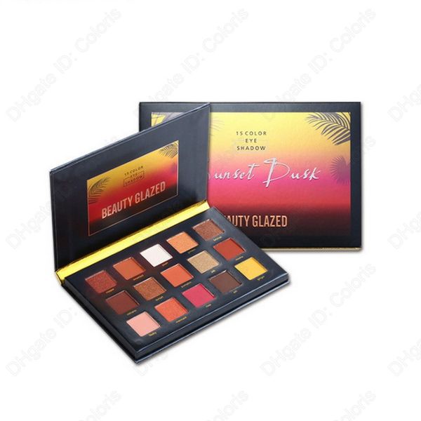 

makeup 15 color sunset dusk eyeshadow palette long lasting shimmer bronzer collection tray brand beauty glazed