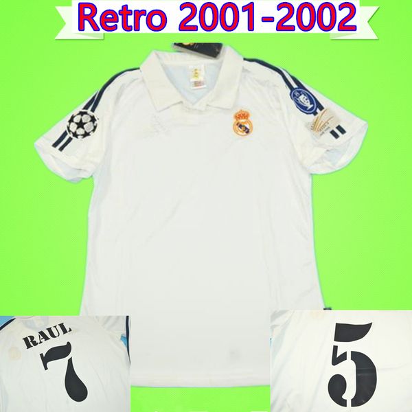 

2001 2002 retro soccer jersey morientes zidane figo raul ronaldo hierro roberto carlos real madrid football shirt home white vintage maillot, Black;yellow