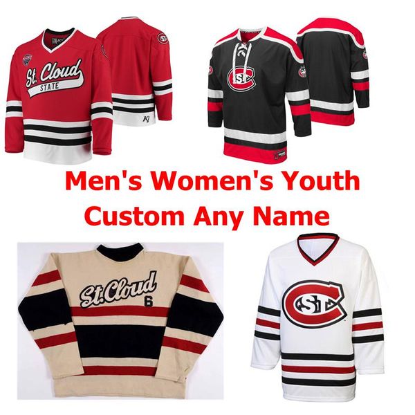 

st. cloud state huskies jerseys mens spencer meier jersey clark kuster zevnik jon lizotte nick perbix college hockey jerseys custom stitched, Black;red