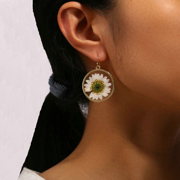 

flowers and plants geometry type earrings originality nation dry flower drop gel ear nail, Golden;silver