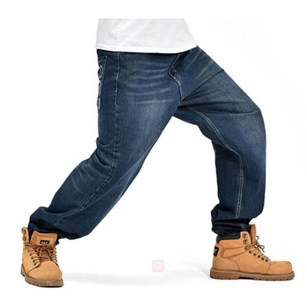 

new men loose jeans fashion popular skateboard pants baggy jeans men's hip hop casual pants trousers plus size 30-46, Blue