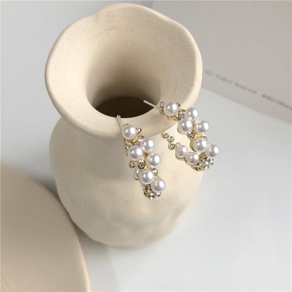 

korea style new simple cute sweet baroque retro c shape imitation pearl hoop earrings for women fashion jewelry accessories, Golden;silver