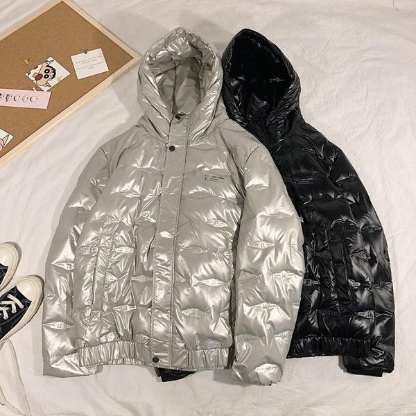 

зимняя пуховая куртка мужчины теплая толстая мода куртка мужчины сплошной цвет пальто с капюшоном человек уличная дикая свободная толстая ку, Black