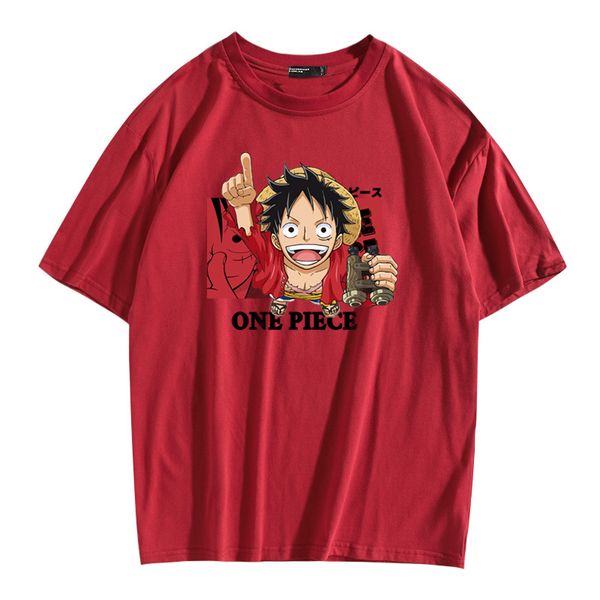 

streetwear one piece luffy red t shirt japanese anime short sleeve loose men cotton t-shirt harajuku summer tshirt, White;black