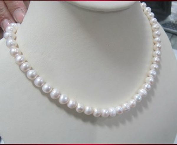 

promotion 45cm long white real pearl costume jewelry, 8-9mm size natural pearl necklace+ing, Silver