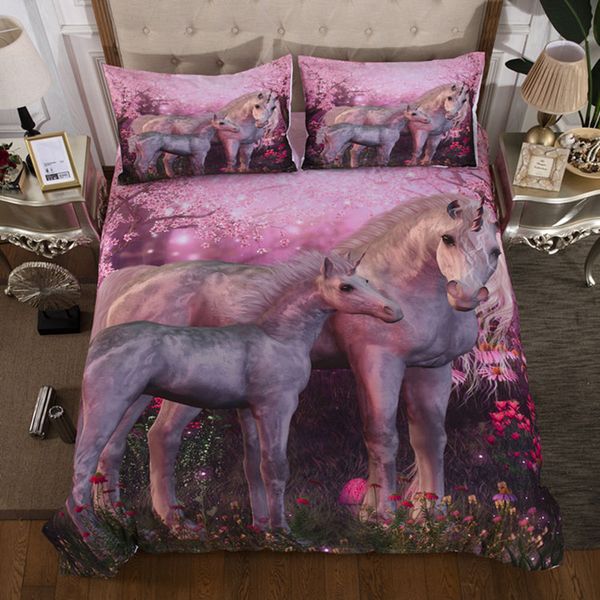 Thumbedding Dropship Peach Unicorn Bedding Sets Queen King Size