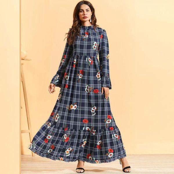 

boho floral printed dress flare long sleeve ramadan eid dubai kaftan abaya african dashiki for women robe plus size vkdr2075, Red