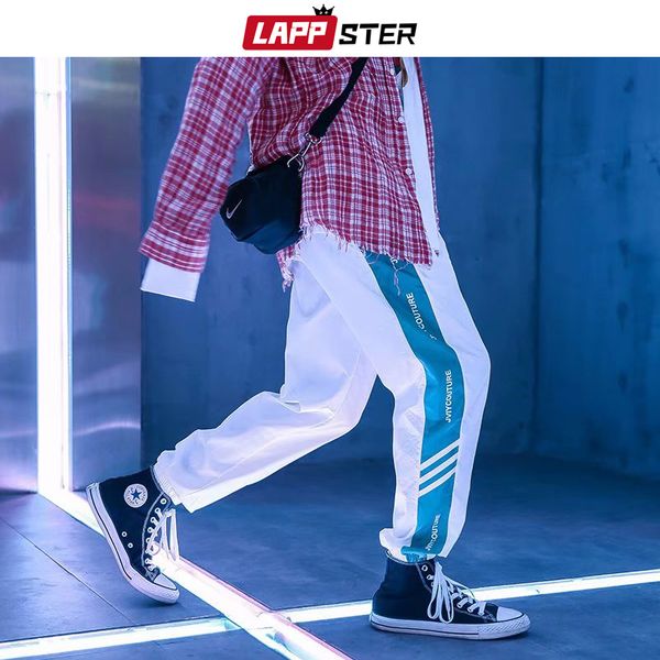 

мужчины side полосатый joggers 2019 брюки уличная мужские корейский моды sweatpants hip hop harajuku summer white pants, Black