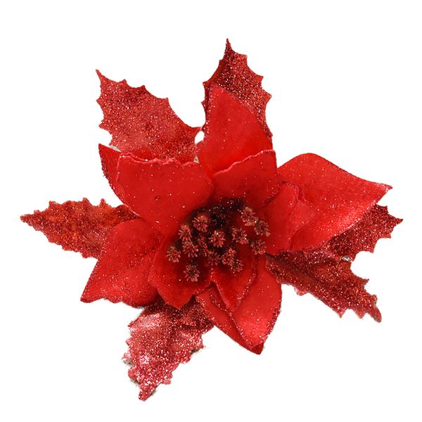 

1pc glitter artificial flower christmas tree flowers wedding decor ornaments poinsettia prop 6.7"(red) red