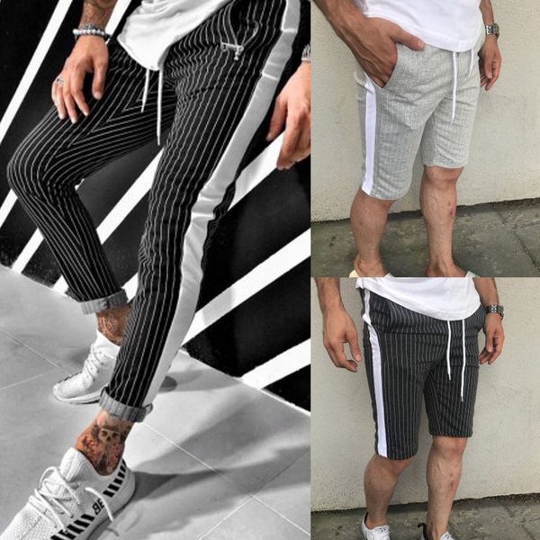 

2019 cotton pencil men pants men jogger workout track side color striped track ankle zipper pants, White;black