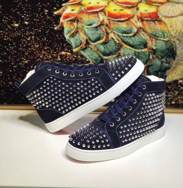 

лучших моды роскоши вмс замша шипы красной подошвы кроссовок обувь мужчины louisflats повседневных бренды скейтборд партия свадьба eu35-47, Black