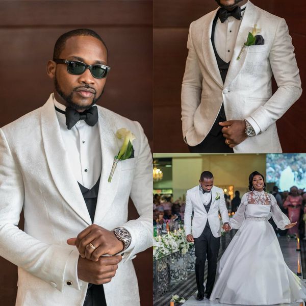 

2019 new groom tuxedos mens wedding suits printed shawl lapel groomsmen evening prom party gowns man suit custom made, Black;gray