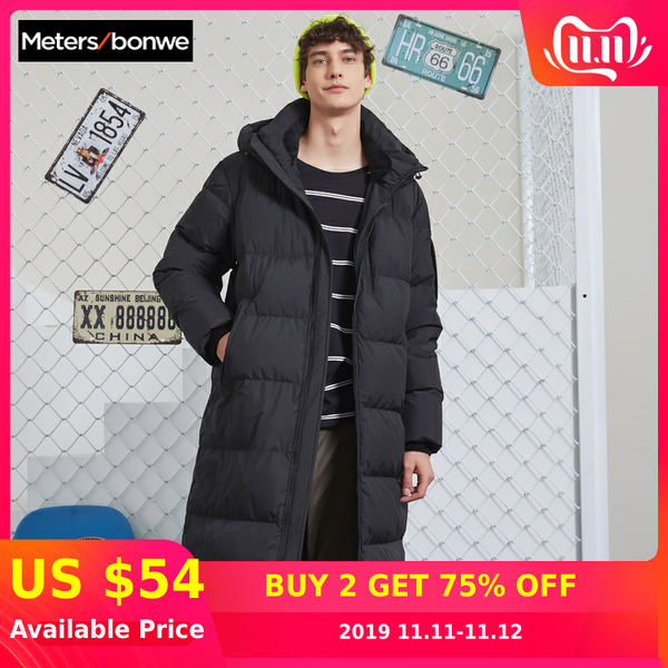 

metersbonwe 2019 new clothing winter down men business long thick winter down coat men solid fashion outerwear warm long coat, Black