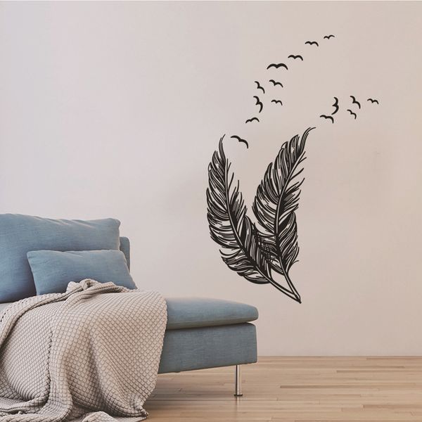 

creative feather wall sticker living room bedroom window glass decoration art decals cupboard stickers removable wallpaper