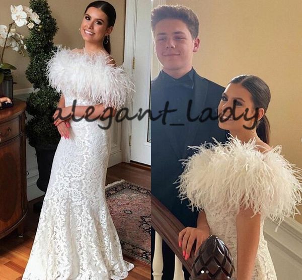 

luxury feather mermaid prom formal dresses 2020 lace off shoulder trumpet plus size arabic ashi occasion evening gowns, Black
