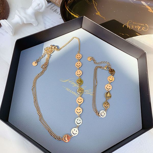 

smile choker necklace stainless steel for women gold color chain splicing necklace fashion 2020, Golden;silver