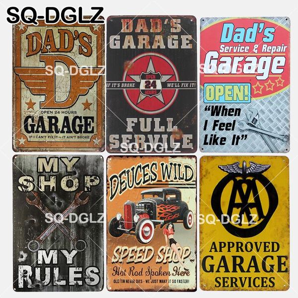 

sq-dglz] new dad's garage tin sign my shop my rules wall decor speed shop metal crafts garage painting plaques art poster