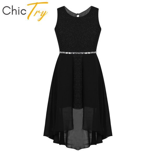 

chictry kids teens elegant sleeveless sparkly rhinestone chiffon girls birthday prom party ballroom dress social dance costume, Black;red