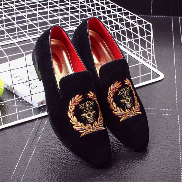 

ers mens casual embroidery moccasins shoes man slip-on party driving flats, Black