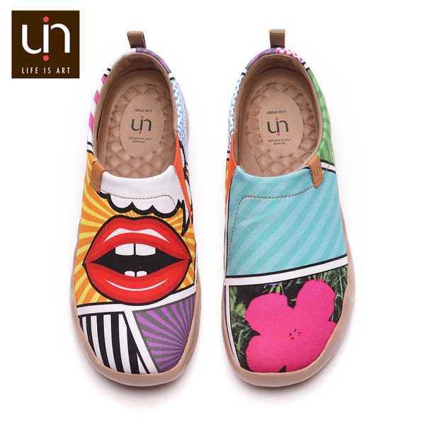 

uin comic cartoon art painted canvas shoes for women easy slip-on loafers wide feet comfort walking shoes ladies soft flats, Black