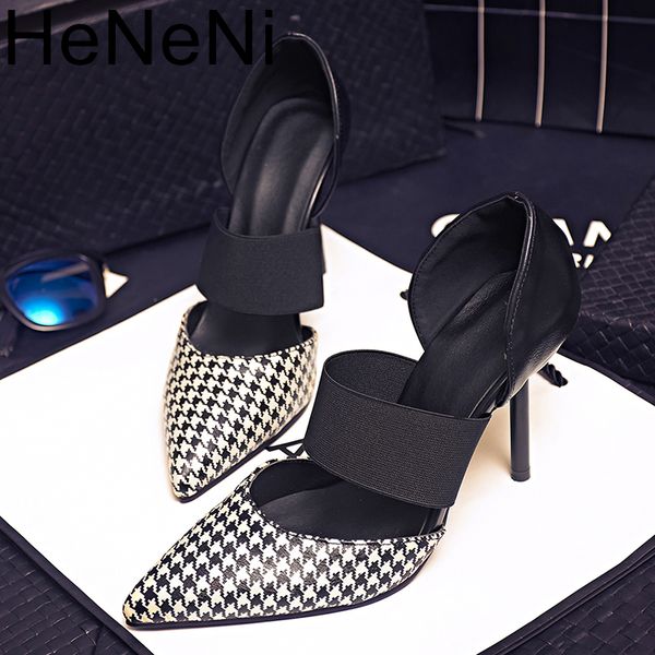 

plus size female heels instep strap fine high heels pu pumps shoes 9cm heel fashion women party wedding pumps ing, Black
