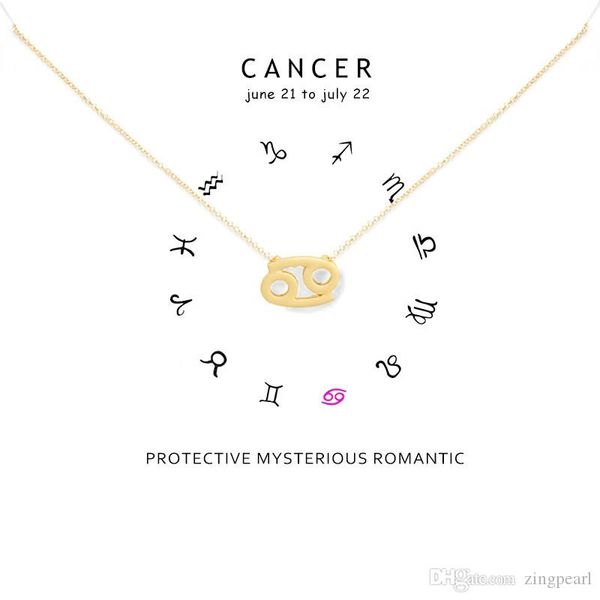 

minimalism 12 constellation cancer necklaces for women zodiac chains necklace valentine's gifts fashion jewelry with white card, Silver
