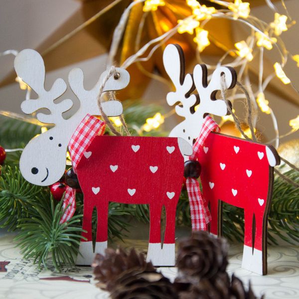 

2pcs christmas wooden reindeer ornament elk christmas tree pendant decorations for home navidad kerst new year decor