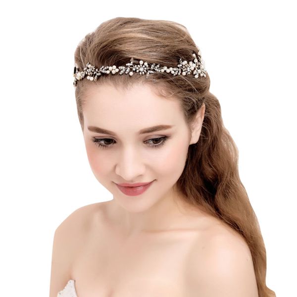 

antique gold handmade ribbon rhinestone crystal pearls floral bridal wedding tiara headband headpiece hair accessories, Golden;white