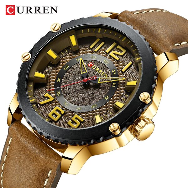 

curren brand fashion men's clock causal business quartz new leather light watches men wristwatch time gift relogio masculino, Slivery;brown