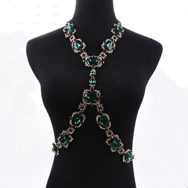 

ppg&pgg bohomian fashion body jewelry green crystal choker maxi chain statement necklace for women, Golden;silver