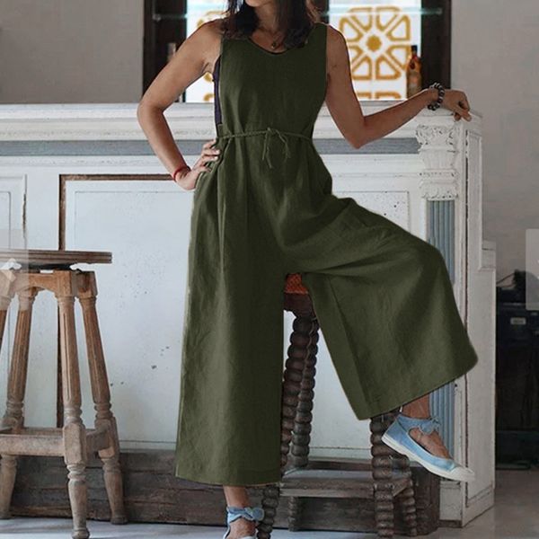 

womail women's jumpsuit summer loose linen jumpsuit v-neck casual lace loose trousers rompers womens overealls jun08, Black;white