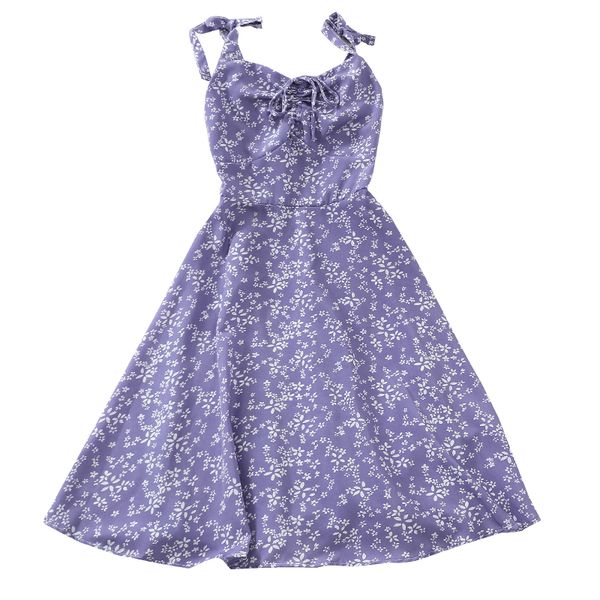 

heliar 2020 summer strap floral print dress for women sleeveless pleated casual knee dress spaghetti a-line loose women, Black;gray