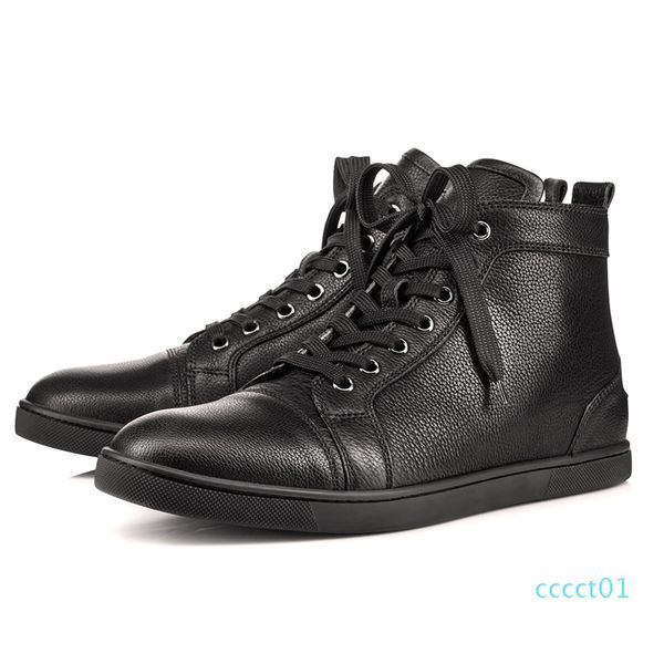 

2019new luxury designer fashion designer brand studded spikes flats red bottom casual for men women party genuine leather sneake ct01, Black
