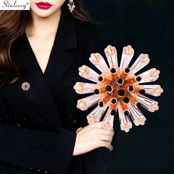 

sinleery chic sunflower neutral collar pin cuff brooch yellow gold silver color zircon brooch women and men jewelry xz042 ssd, Gray